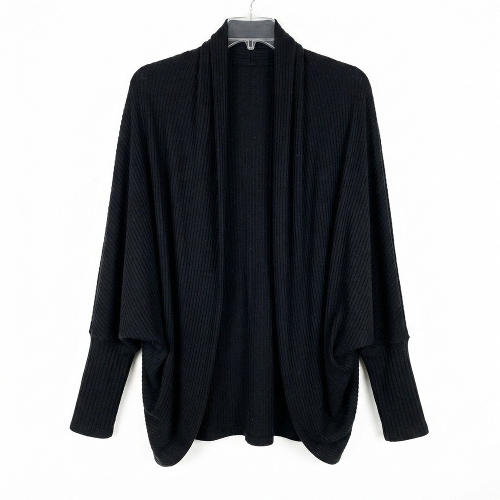 Emery Rose Sweater Womens XXL Black Ribbed Open Front Cardigan Shawl Collar